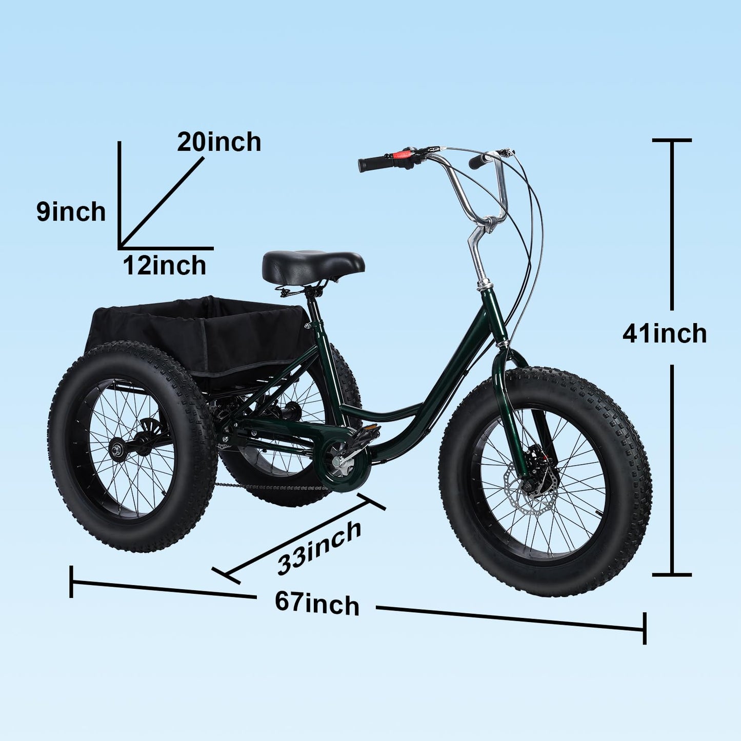 Rodiuiu Adult Tricycle, Fat Tire 7 Speed Cruiser Trike, 20 Inch 3 Wheel Bikes with Large Basket for Seniors, Women, Men, Adult Trikes for Shopping Picnic Outdoor Sports