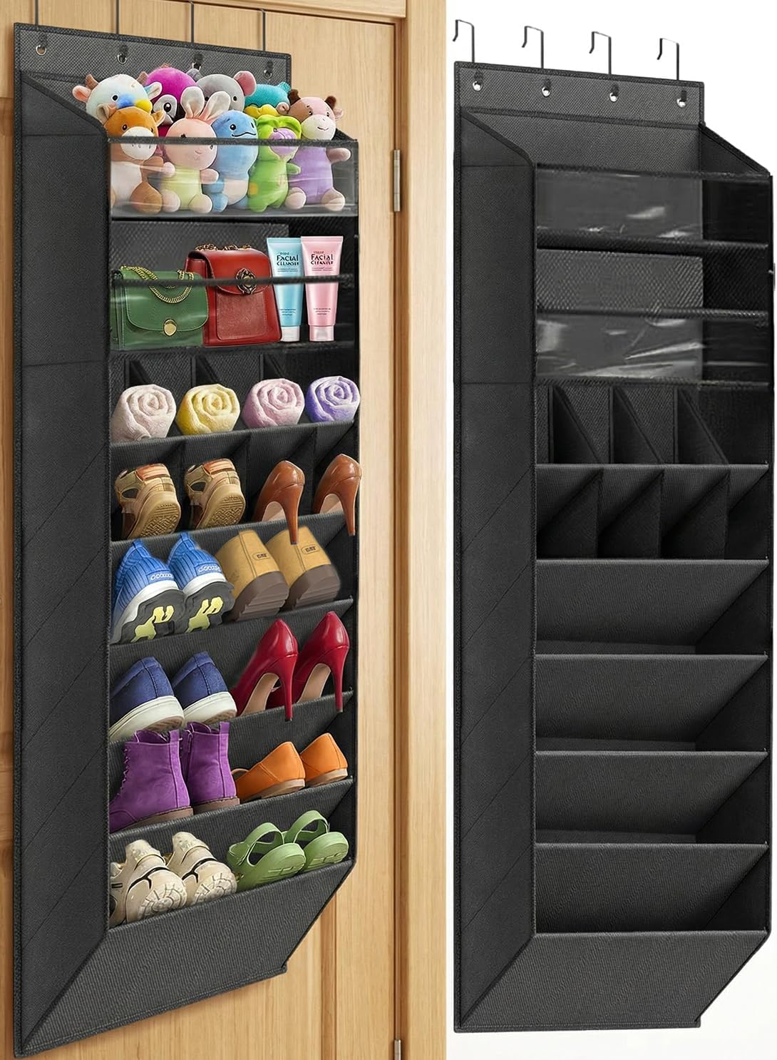 LEHKG 8 6 8 Closet Over The Door Shoe Storage Organizer, Tiers Hanging Shoe Rack Behind Door Shoe Holder with Large