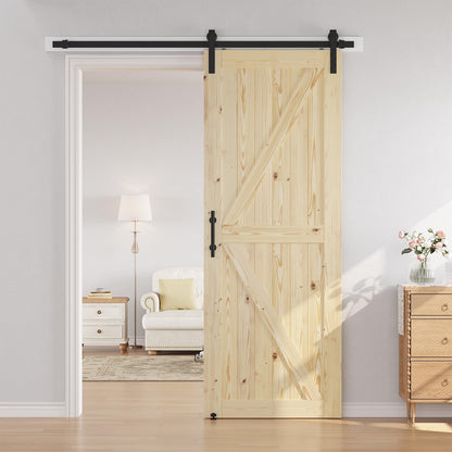 SMARTSTANDARD 36in x 96in Sliding Barn Door with 6.6ft Barn Door Hardware Kit Included, Unfinished Solid Spruce Wood Door, Assembly Required, DIY, Stainable, Natural