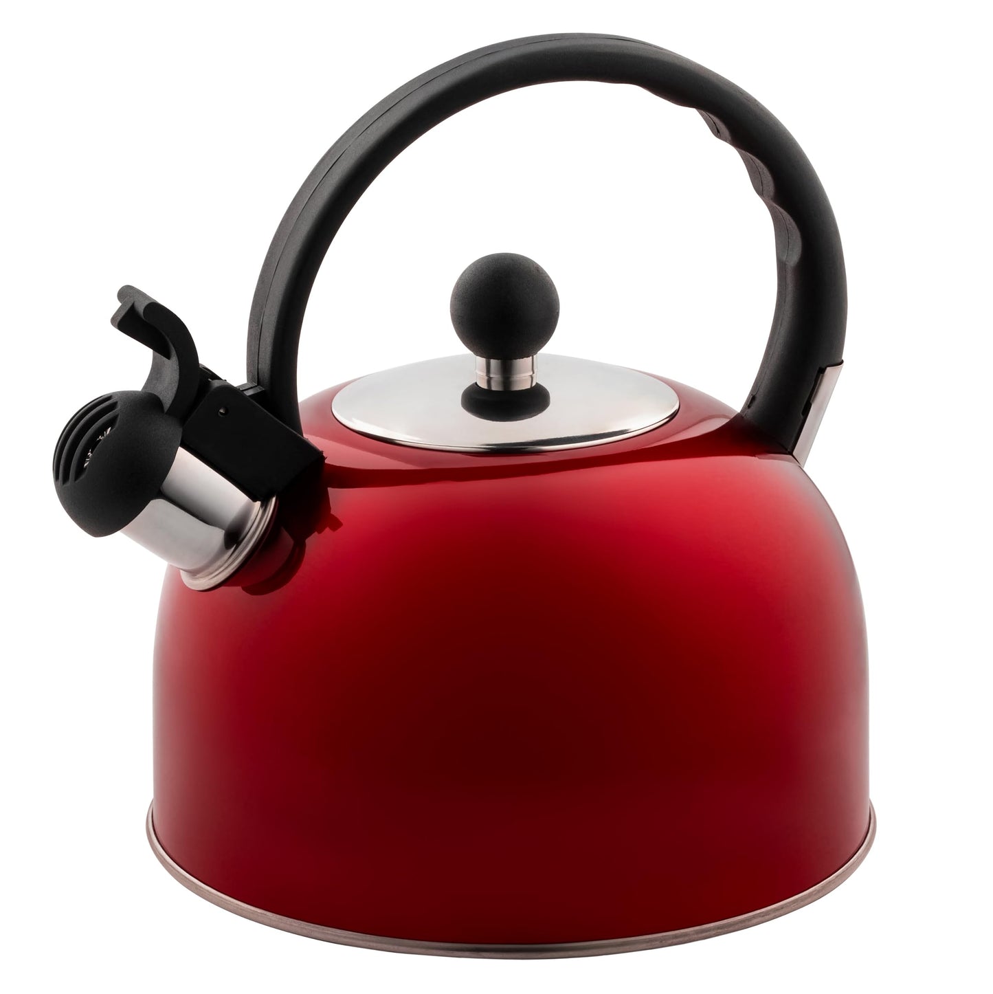 Venoly 2.5 Liter Whistling Tea Kettle - Modern Stainless Steel Whistling Tea Pot for Stovetop Hot Water Boiler with Cool Grip Ergonomic Handle (Wine Red, 2.5 Liter)