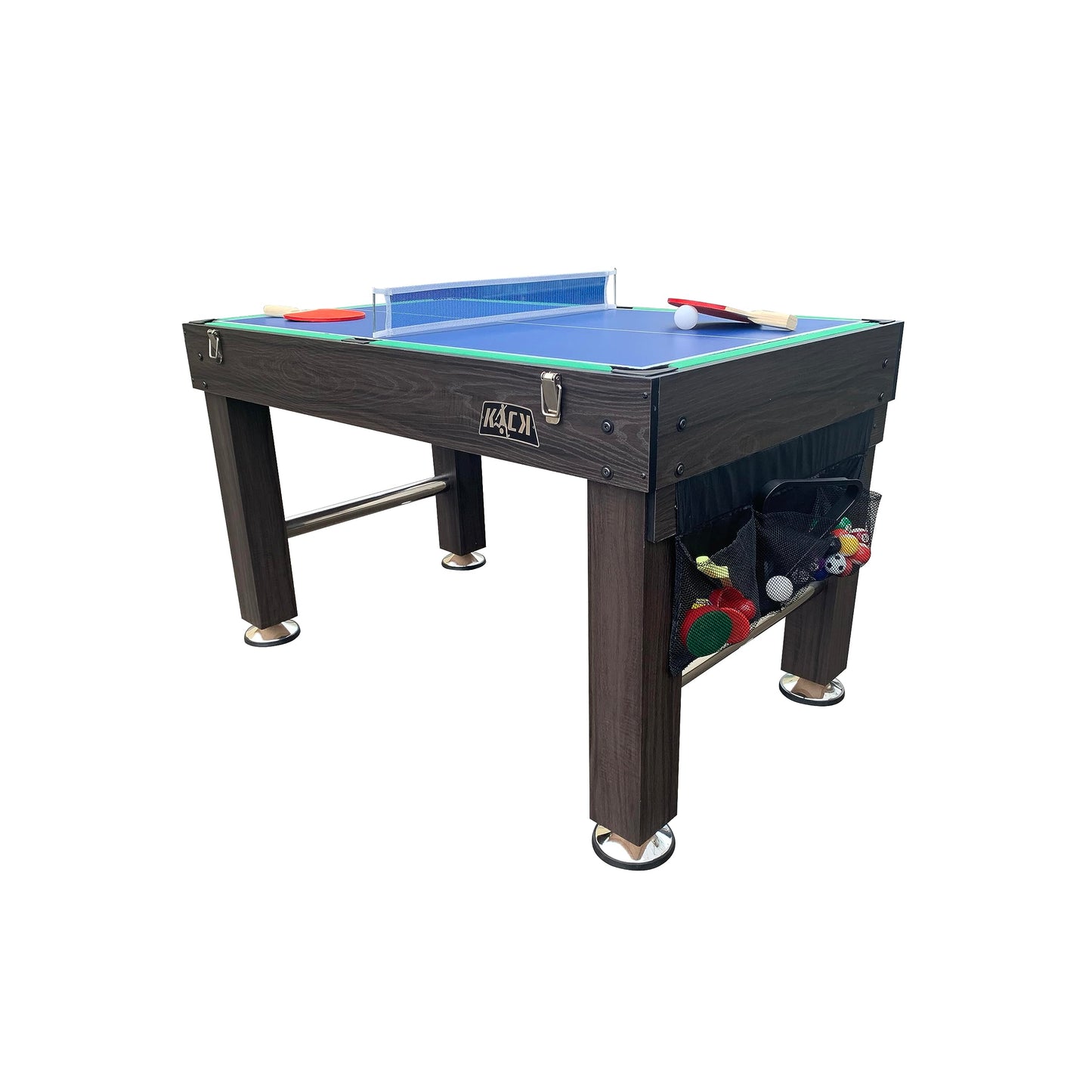 KICK Tetrad 55" 4-in-1 Multi Game Table (Brown) – Foosball, Billiards/Pool, Air Hockey & Ping Pong