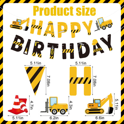 Construction Birthday Banners Vehicle Truck Paper Garlands Construction Pennant Flags Bunting Banners Happy Birthday Party Decor for Boys Construction Theme Birthday Party Decorations, Set of 5