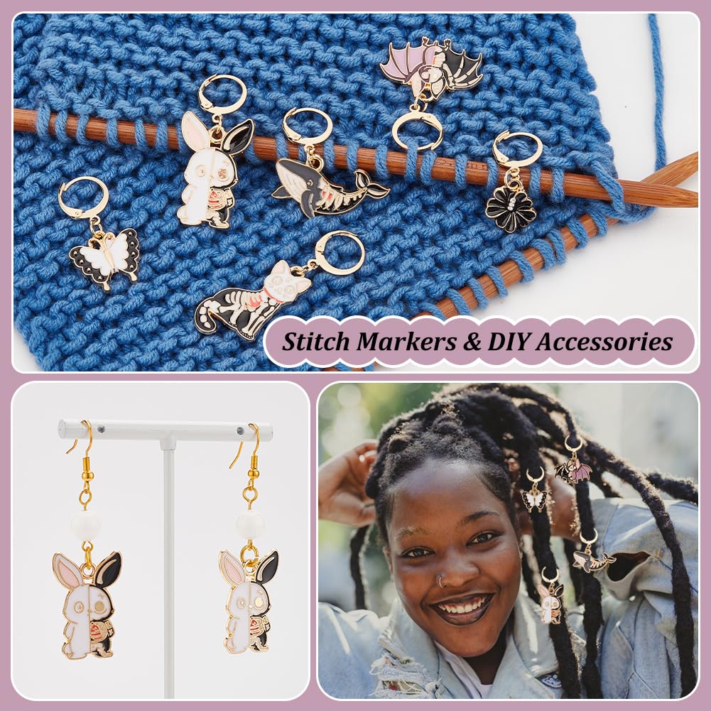 NBEADS 24 Pcs 6 Styles Enamel Crochet Stitch Markers, Removable Leverback Hoop Locking for Knitting, Weaving, Sewing, Needleworks, and Jewelry Making