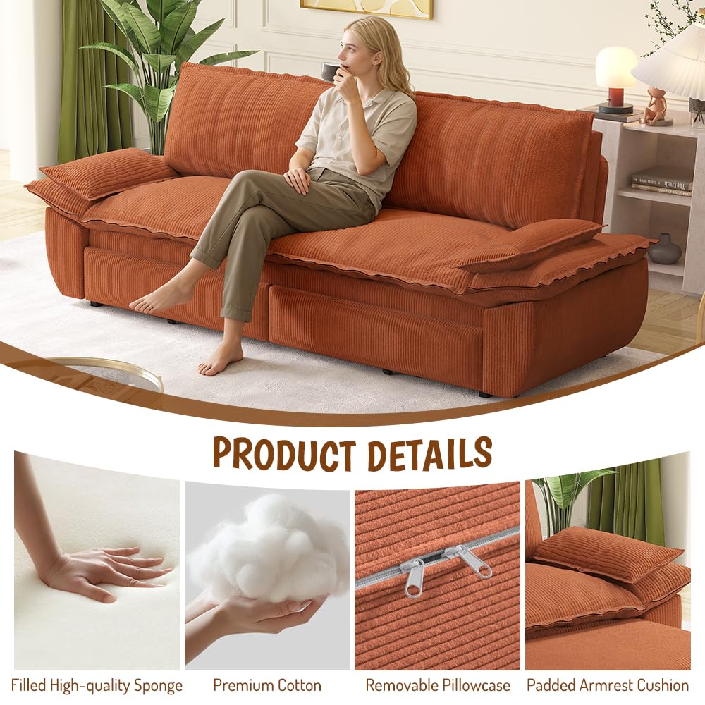 73.2" Oversized Convertible Loveseat Sleeper Sofa Bed for Living Room Queen Size Pull Out Sofabed, 3 in 1 Cloud Upholstered Pullout Lounge Sofa Couch with Pillow-top Armrest