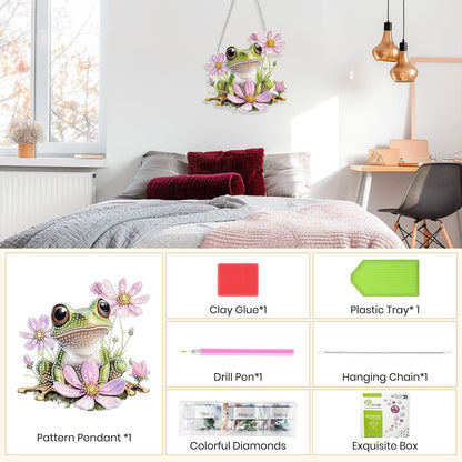 Hanging Diamond Art Kits for Adults Beginners, Frog Flower Diamond Painting Pendant Kit, DIY Acrylic 5D Special Shaped Crystal Diamond Gem Art Painting Hanging Ornament for Home Wall Decor and Gift