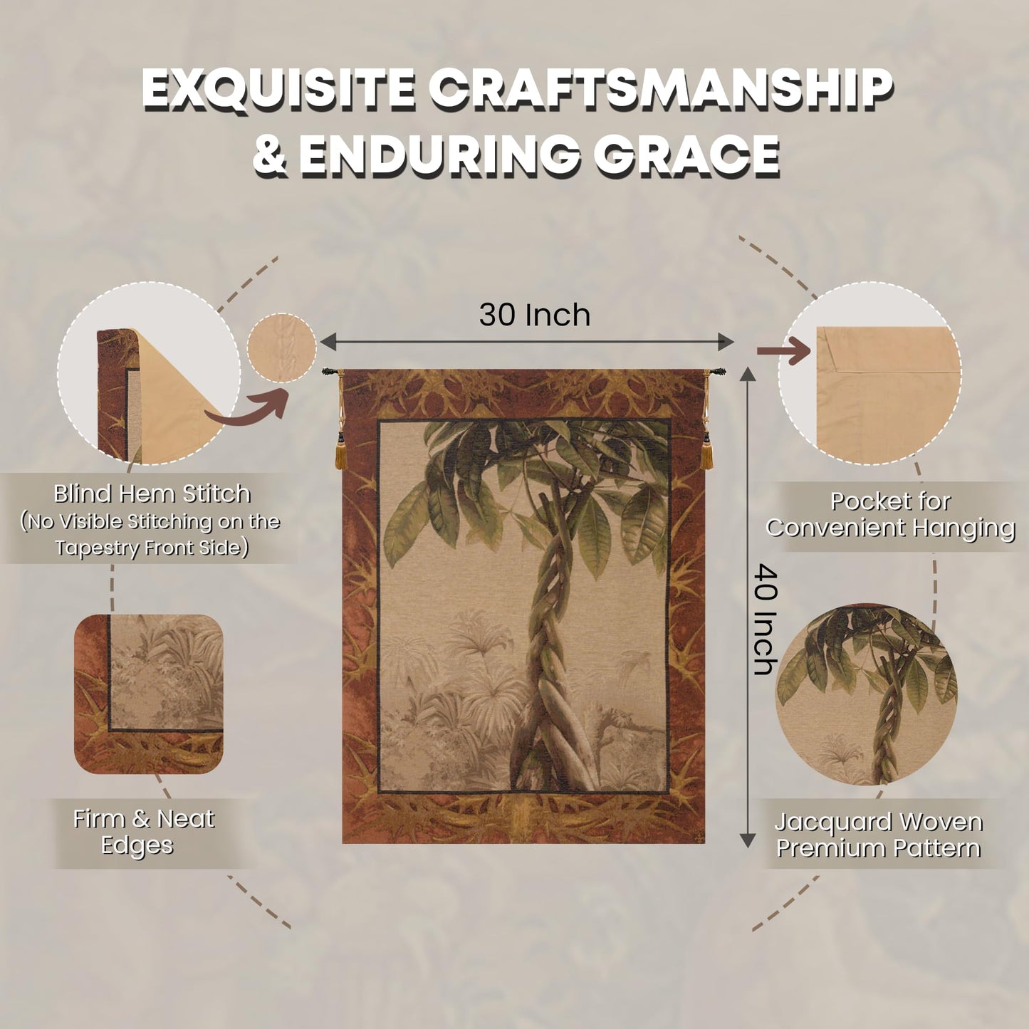 Charlotte Home Furnishings Inc. Le Ficus French Tapestry Wall Hanging, 40 X 30 Inch, Viscose Cotton And Polyester Blend Wall Art, Woven In France, Perfect For Home Decor And Wall Decor