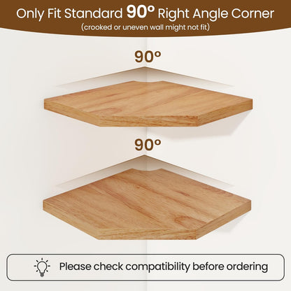 8.5in 1 Pack) Fun Memories Corner Shelf Wall Mount, Solid Oak Wood Floating Corner Shelves with Cable Hole, Rustic