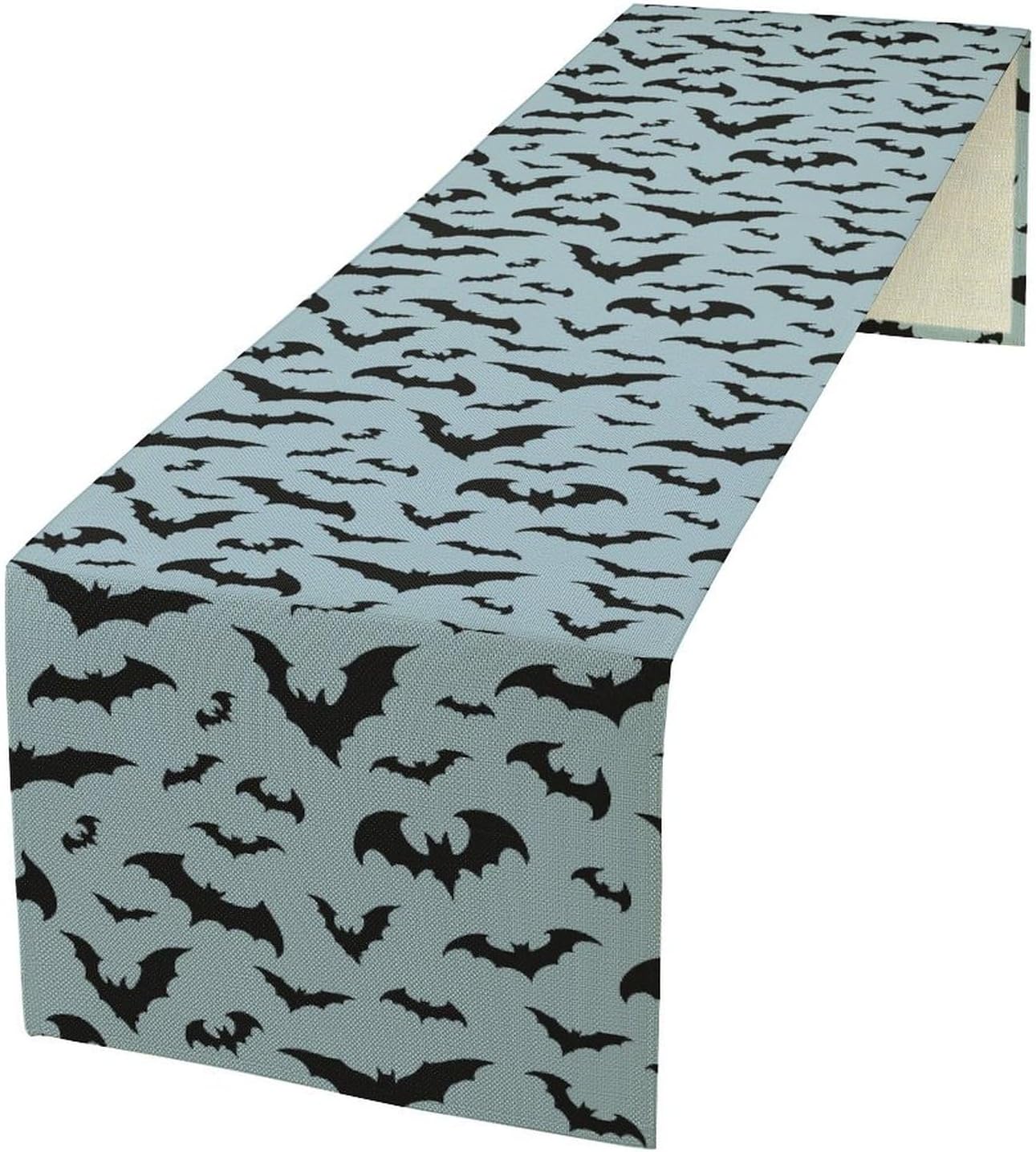 Nitmbi 13x36inch Halloween Table Runner,Silhouette Black Bats Pattern Retro Table Runner for Coffee Table Dining Room