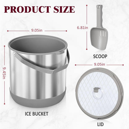 6.8L/7QT Insulated Ice Bucket with Lid & Scoop,Double-Wall Ice Bucket for Parties,Cocktail Bar(Grey)