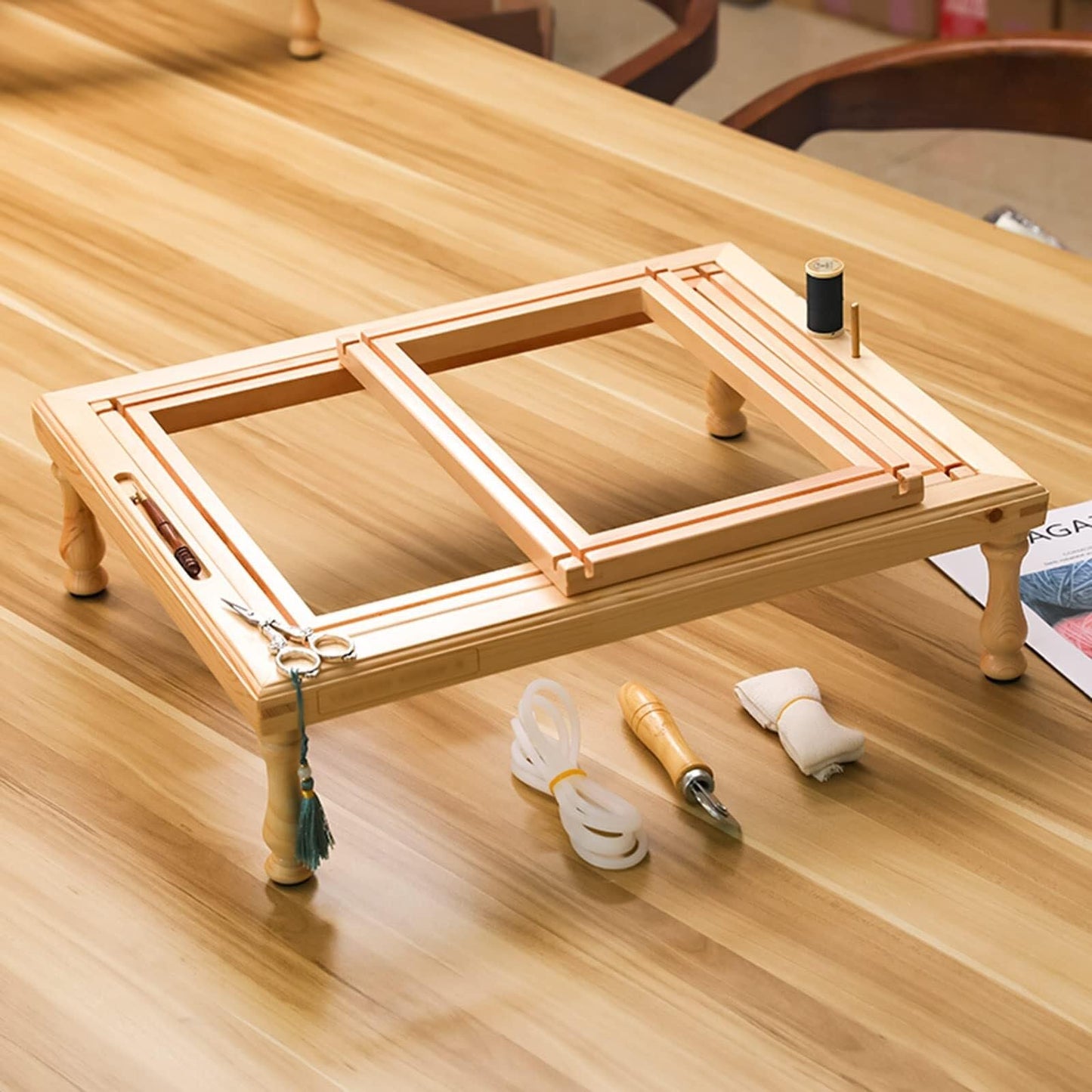 Portable Wooden Embroidery Frame Stand, Cross Stitch Lap Stand with 4 Support Legs, Sturdy Beech Wood for Needlework & Sewing Projects