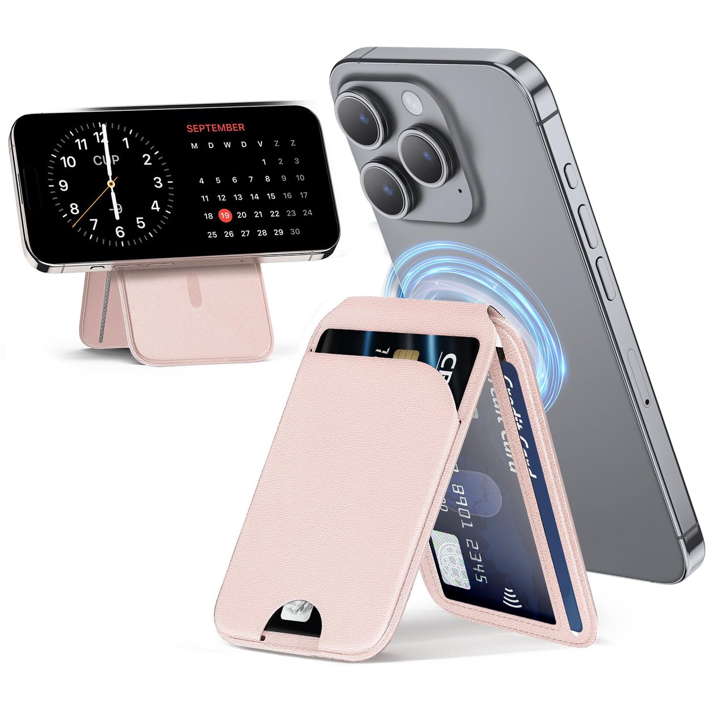 Mag-Safe Wallet Magnetic Wallet for Phone Lightweight Magnetic Phone Pouch Stand Adjustable Leather Mag-Safe Card Holder for iPhone 17/16/15/14/13/12 Series, Not for iPhone 13/12 Mini (Black)