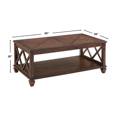 Stockbridge 45-Inch Wood Coffee Table with Storage Shelf and Detailed Side Panels – Easy to Assemble Traditional Accent Table for Living Room or Home Office by Alaterre Furniture