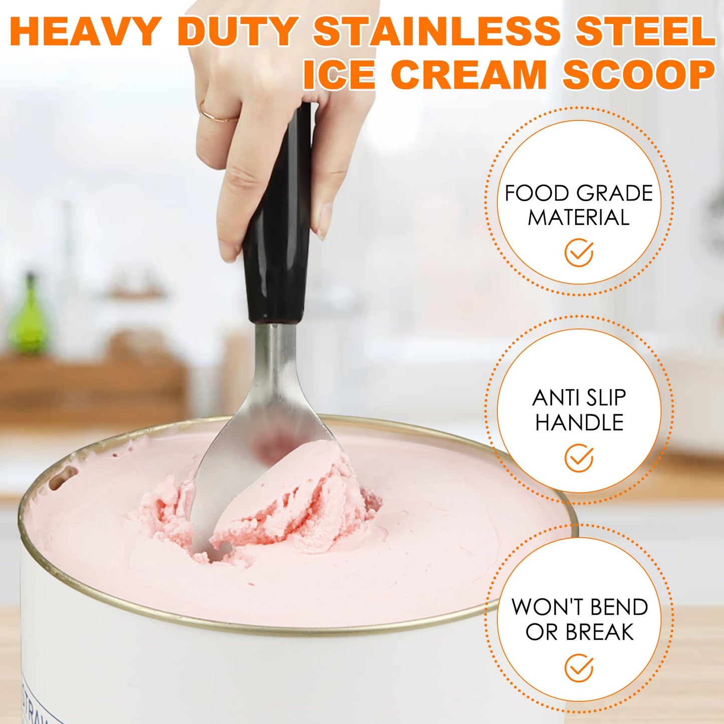 KAYCROWN 2 Pack Ice Cream Spade, Stainless Steel Ice Cream Spade Scoop with Non-Slip Handle for Hard or Creamy Ice Cream, Flat Ice Cream Paddle - Heavy Duty Strong, Durable Bend Proof, Dishwasher safe