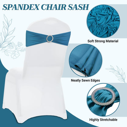 MDS Spandex Chair Sashes - Universal Fit Elastic Stretch Bows with Slider Buckle | Dark Teal, Pack of 250