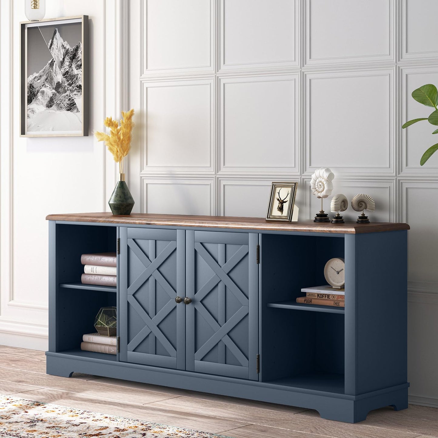 LIVILAND Rustic TV Stand for 70 Inch TV, Entertainment Center with Storage Cabinets and Adjustable Shelves, Farmhouse Media Console Table for Living Room, Bedroom (Navy)