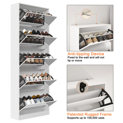 Organizedlife Shoe Storage Cabinet with Full Length Mirror, 30 Pairs & 5 Flip Drawer, Free Standing Shoe Rack Cabinet, Narrow Shoes Organizer for Front Door, Entryway