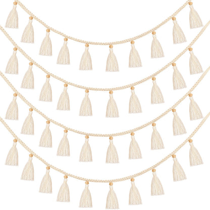 Tatuo Boho Macrame Tassel Garland for Classroom Decor Hanging Tassel Garland Bunting Boho Classroom Decor for Nursery Room Birthday Party Bedroom Dorm(4 Pieces,47.2 Inch)