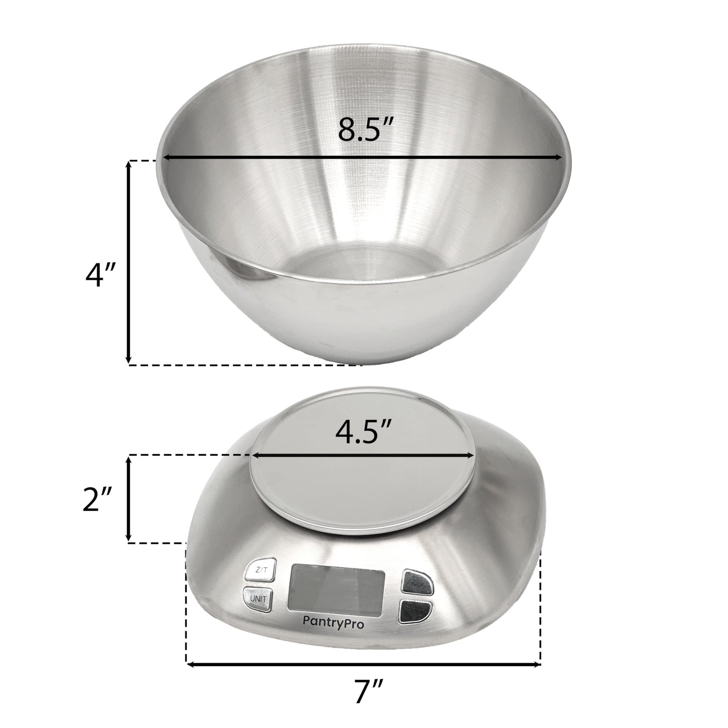 Stainless Steel Digital Kitchen Scale w. Bowl - for Food Coffee Lab - LCD Display gram Ounces lb:oz lb ml - 12 LBS/5.5 KG Capacity - Battery Included - Gold by The Display Guys