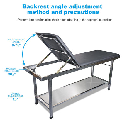 GuangzhuBS Advanced Examination Bed with Lower Storage Compartment and Paper roll Dispenser - Inspection Table/Adjustable backrest/Stirrups/Black/Stainless Steel,Maximum Weight Capacity: 480 lbs.