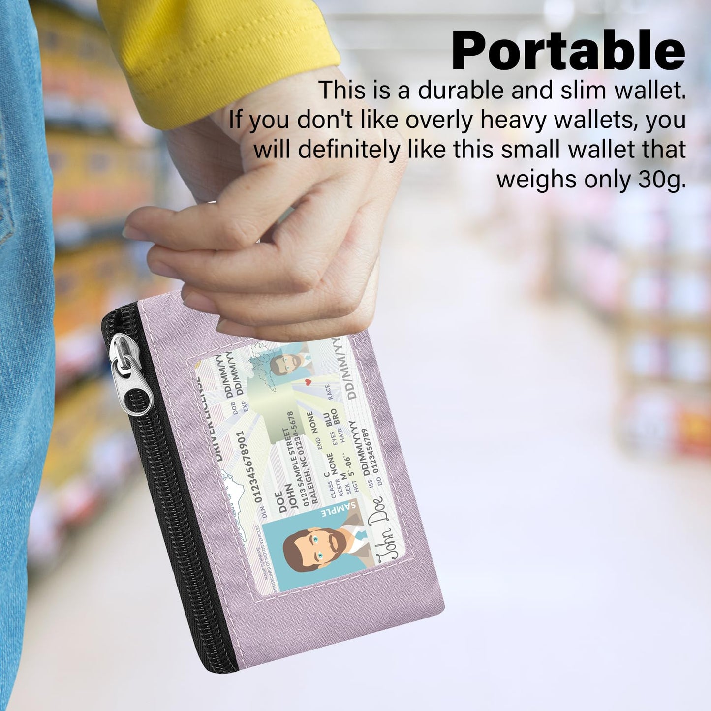 ZHOMA Minimalist RFID Blocking Wallet with Lanyard, Functional ID Case with 2 Zipper Pockets and Key Chain for Men and Women, Tactical Badge Pouch Cards Holder, Coin Purse for Travel Sports-Purple