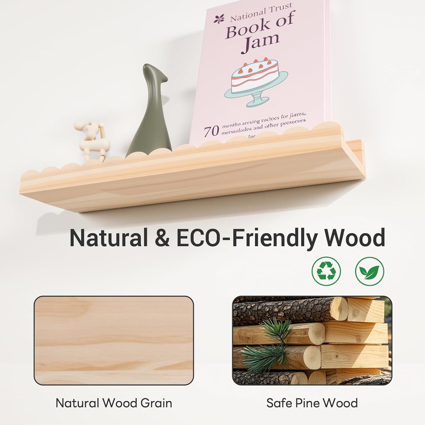 6-Pack 15.7 Inches) NEXHOME PRO Nursery Book Shelves, Solid Pine Wood Floating Shelves for Wall Kids, Wall Mounted