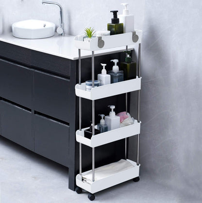 4-Tier Melody House Slim Mobile Shelving Unit on Wheels, Slide Out Rolling Bathroom Storage Organizer, Utility Carts