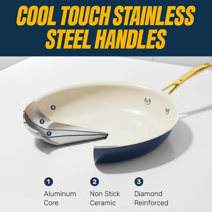 Gotham Steel 12 Pc Ceramic Cookware Set Nonstick, Ceramic Pots and Pans Set Non Stick with Steamer for Cooking, Non Toxic PFOA PFOS Free, Premium Stay Cool Handles, Oven & Dishwasher Safe