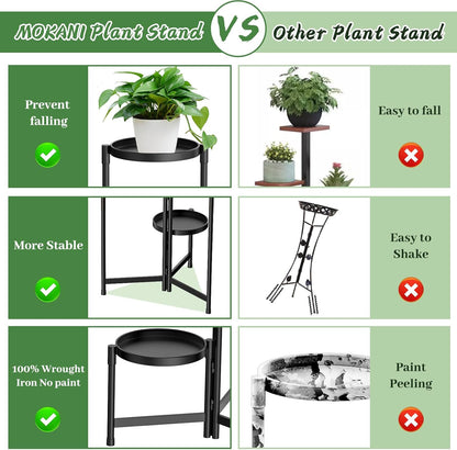 3 MOKANI Metal Plant Stand Indoor Outdoor for Multiple Plants, Tiered Folding Corner Shelf Tall Flower Pot Holder