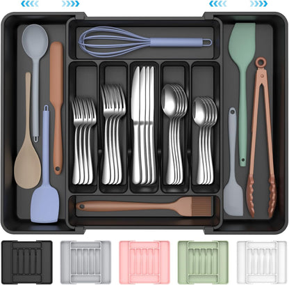 Ukeetap Extra Large Expandable Silverware Organizer - BPA-Free Cutlery Holder for Kitchen Drawers | Black