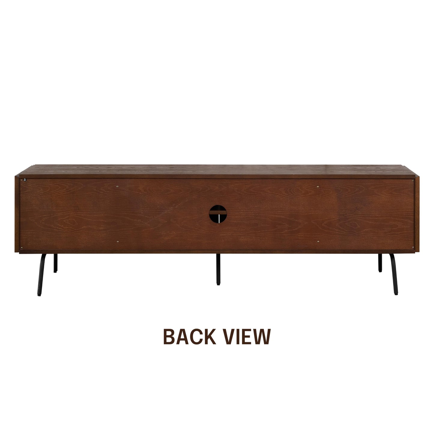 NTC Mossic TV Media Cabinet with 4 Doors for TVs, Entertainment Center with Natural Rattan, Metal Legs, Modern Storage Console for Living Room and Bedroom, Effortless Assembly, Dark Walnut