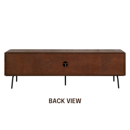 NTC Mossic TV Media Cabinet with 4 Doors for TVs, Entertainment Center with Natural Rattan, Metal Legs, Modern Storage Console for Living Room and Bedroom, Effortless Assembly, Dark Walnut