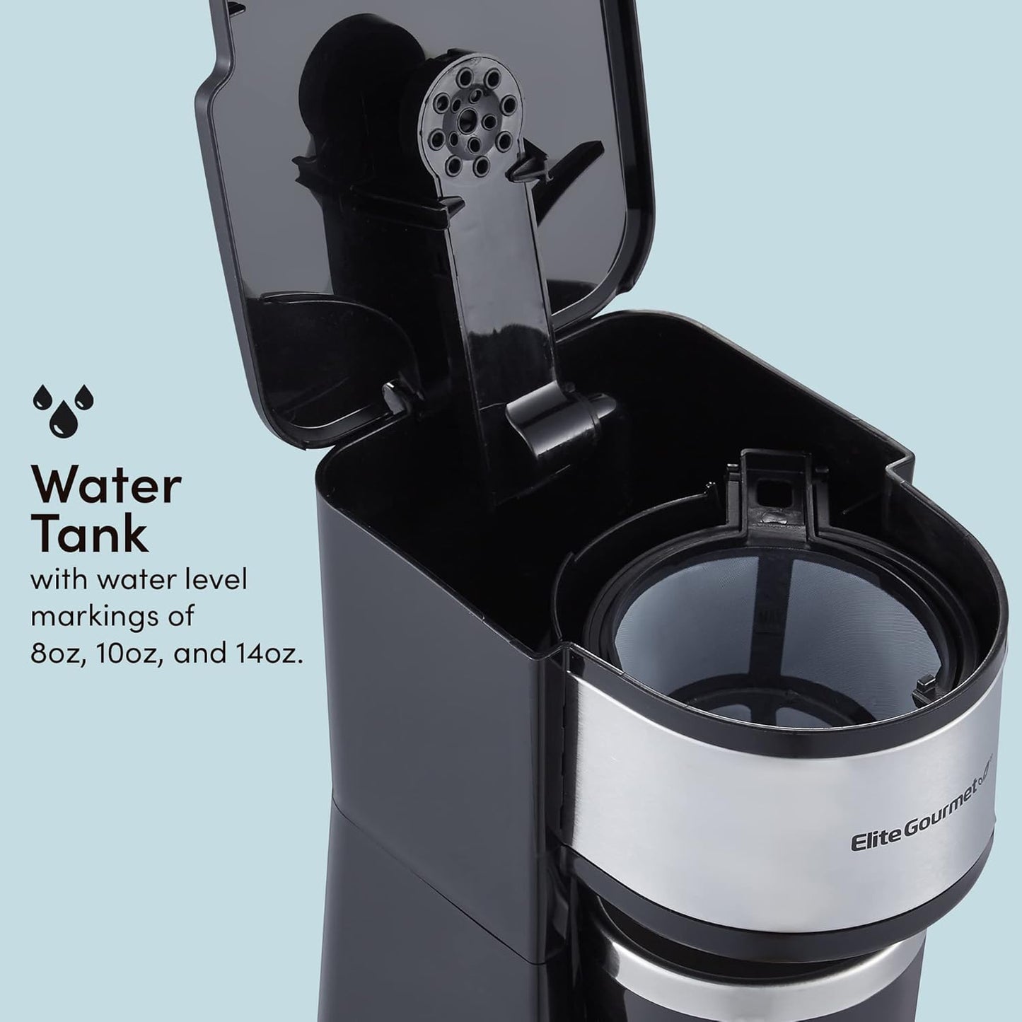 Elite Gourmet EHC112 Personal Single-Serve Coffee Maker, Includes 14Oz Stainless Steel Thermal Travel Mug