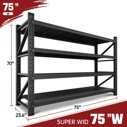 RAVIGIN 9000LBS Storage Shelves, 75" W Garage Shelving Heavy Duty Metal Adjustable Garage Shelves, Shelving Units Industrial Shelving for Warehouse, 75" W x 24" D x 70" H, Black