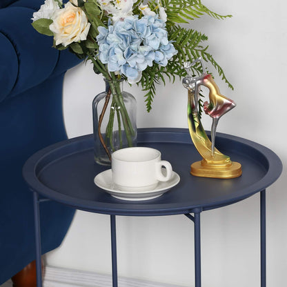 18.5 18.5 19.7 VECELO Modern End Side Tables,Round Metal Foldable Tray,Stable Snack Nightstand for Outdoors,Small