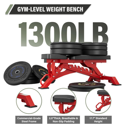 Major Fitness Weight Bench - 1300LBS Weight Capacity and 36 Adjustable Positions Strength Training Bench for Garage and Home Gym Workouts (Red)