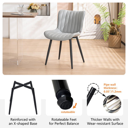 YOUNUOKE Mid-Century Modern Dining Chairs Set of 2, Grey PU Leather Upholstered Kitchen Chairs with Black Metal Legs, Armless Accent Chair for Dining Room, Guest Reception Room