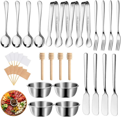 34PCS Cheese Butter Spreader Knives Set - Charcuterie Board Accessories, Stainless Steel Utensils for Pastry Making