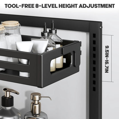 Biboraya 2 Pack Under Sink Organizer,Pull Out Cabinet Organizer with Smooth Cylindrical Rail,Metal Slide Out Drawer for Kitchen Bathroom Laundry Cabinet,8-Level Tool Free Height Adjustable-Black