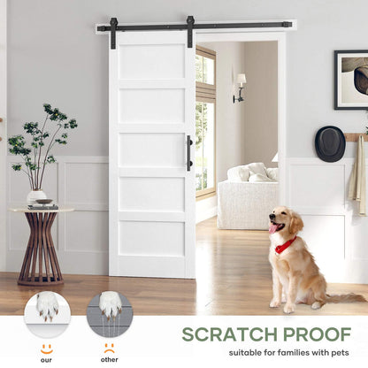 ROYMELO 32x80 Inch White Sliding Barn Door Slab with 5.5ft Hardware Kit Included, 5-Panel, MDF Wood Panel Covered with Water-Proof Scratch-Proof PVC Surface, Simple DIY Assembly