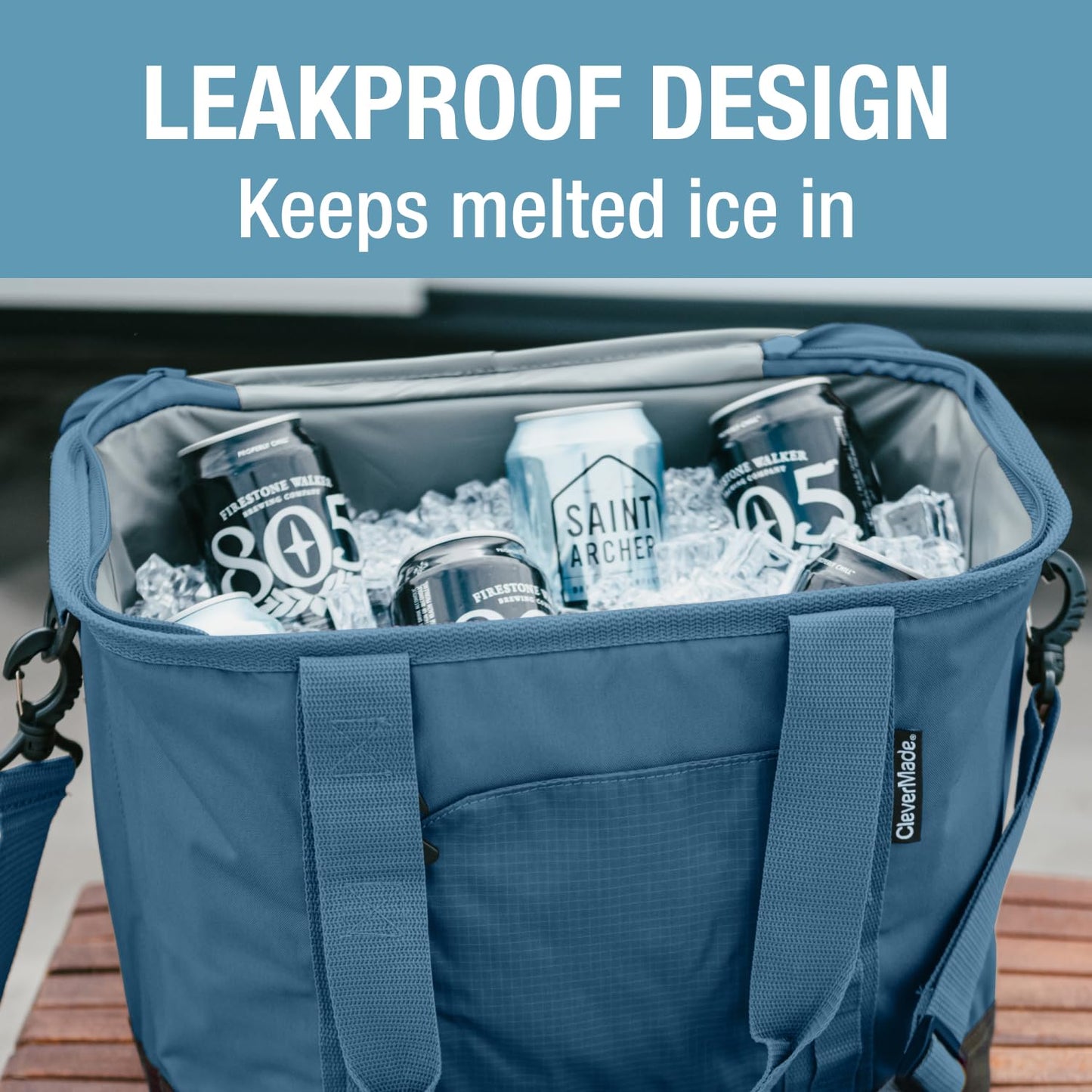 CleverMade Pacifica Collapsible Cooler Bag – Large Portable Cooler Bag for Travel, Foldable Insulated Cooler for Beach, Picnic & Tailgating, Holds Up to 50 Cans, Leakproof Soft Carry Cooler - Ocean