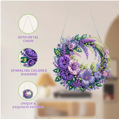 AIBOERL Diamond Art Hanging Kit for Adult,Special Shaped Rhinestone,Double Sided 5D DIY Acrylic Diamond Art Painting Window Pendants Home Garden Wall Hanging Kits Hanging Ornament (2 Pack Flower)