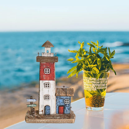 Decorative Lighthouse for Home Decor, 10.16" H Rustic Wood Light House Sculpture, Nautical Beach Tabletop Centerpiece