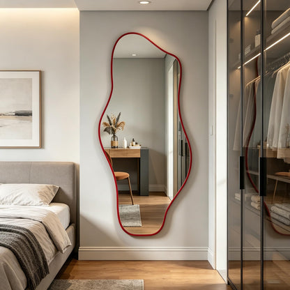 DAOYIJIAJU Irregular Mirror Full Length, 67"x31" Red Asymmetrical Tempered Glass Mirror, Large Organic Frameless Wall Mirrors for Living Room Bedroom Hallway Entryway, Horizontal or Vertical Hanging