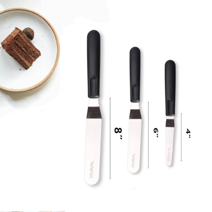 Cake Icing Spatulas with Non-Slip Handle 4 6 Inch Small Offset Palette Knife for icing smoother, Flat Pallet Knives for Baking or Frosting, Stainless Steel Cake Decorating Spatulas Angled Spatula