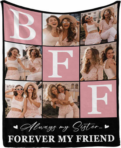 AOFUN 8 BFF Personalized Blanket with Photo and Pictures - Customized Gift for Best Friendship - Women Friends