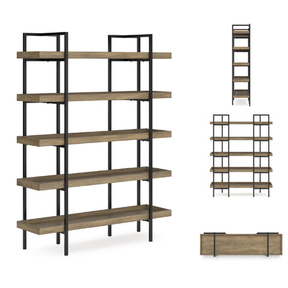 Signature Design by Ashley Montia Industrial Freestanding 5-Tier 76" Etagere Bookcase, Light Brown