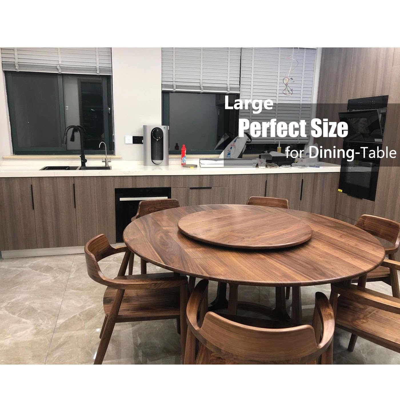 MAGIGO 30 Inches Black Walnut Wood Lazy Susan Organizer, Solid Wooden Round Turntable, Rotating Tray for Table Top/Counter Top
