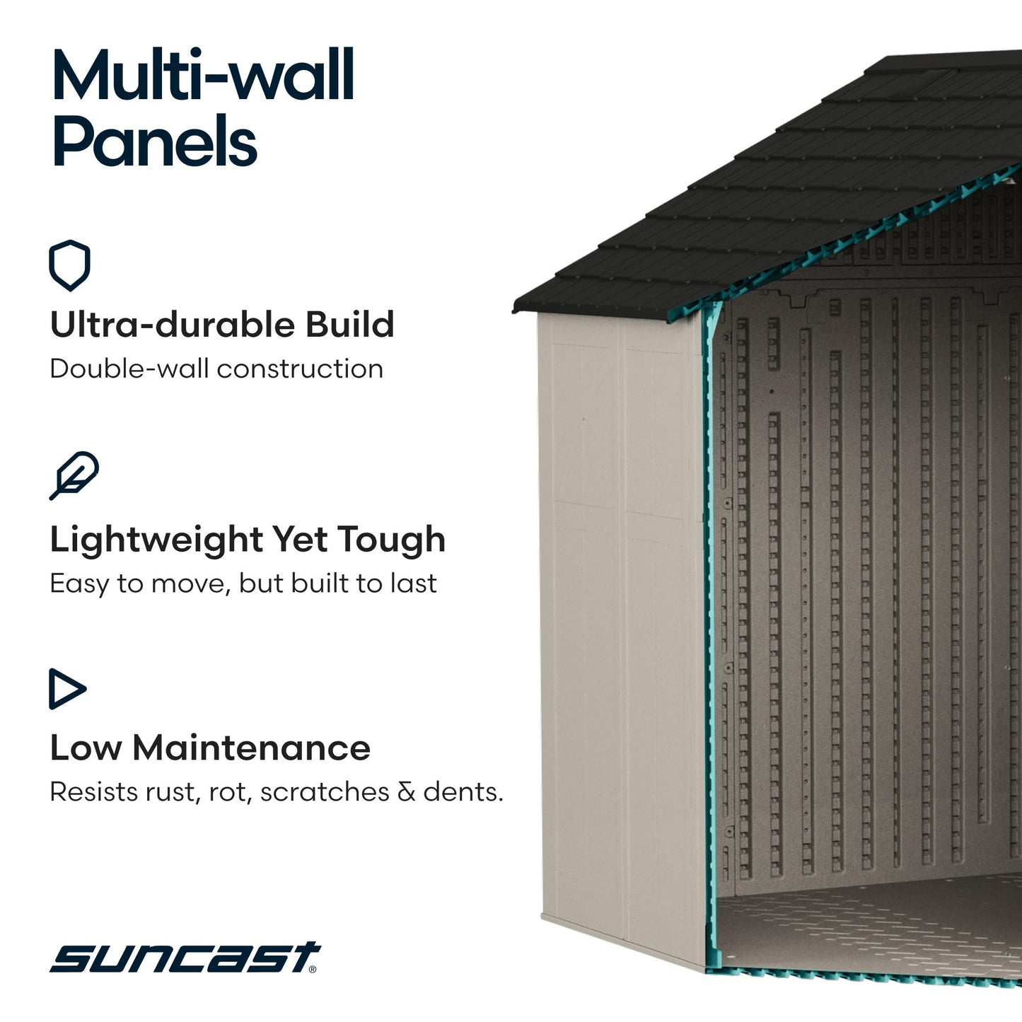 Suncast 8x10 Ft. Outdoor Storage Shed - Large Resin Outdoor Shed with Floor Included, Lockable Double Doors & Skylights. 547 Cu Ft Tremont Garden Resin Sheds for Lawn Tools, Riding Mowers, & Bikes