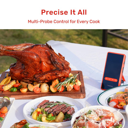 Meatmeet Wireless Meat Thermometer Digital with Dual Wi-Fi & Bluetooth, Meat Thermometer Wireless with 2 Probes, LED Display Base, 6 Sensors, IP69 Waterproof, for Grills, Ovens, Smokers & BBQs (X Pro)