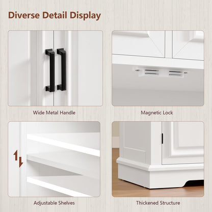 usikey 59” Large Buffet Cabinet with 4 Doors and 3 Drawers, Buffet Sideboard Cabinet with Storage and 2 Adjustable Shelves, Coffee Bar, Wine Bar for Living Room, White